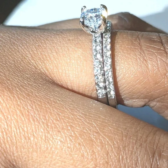 Women's 3 Ct Round Princess Cut Lab-created Diamond Engagement Duo Ring Set Sz 7 - Picture 10 of 17